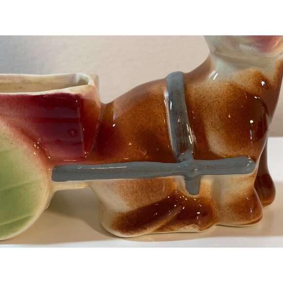 VTG Planter Ceramic Pottery Kitschy Donkey Burro Pulling Wagon Cart - Picture 4 of 14
